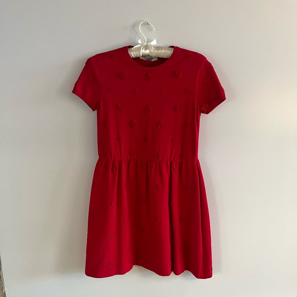 Valentino S.p.A. Red Dress with Floral Appliqué